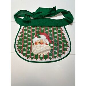 Vintage Santa Claus Apron Green‎ Christmas Holiday Kitchen Cooking Festive